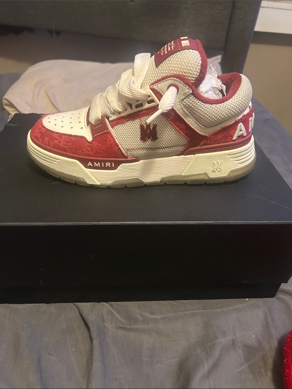 AMIRI Red and White Low Top Sneaker